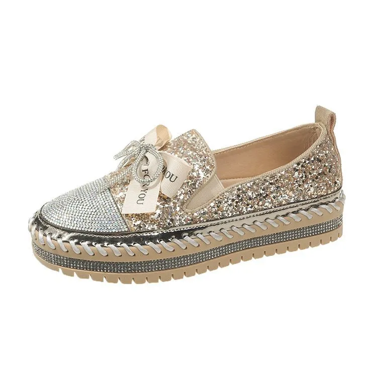 Rhinestone slip on platform sneakers