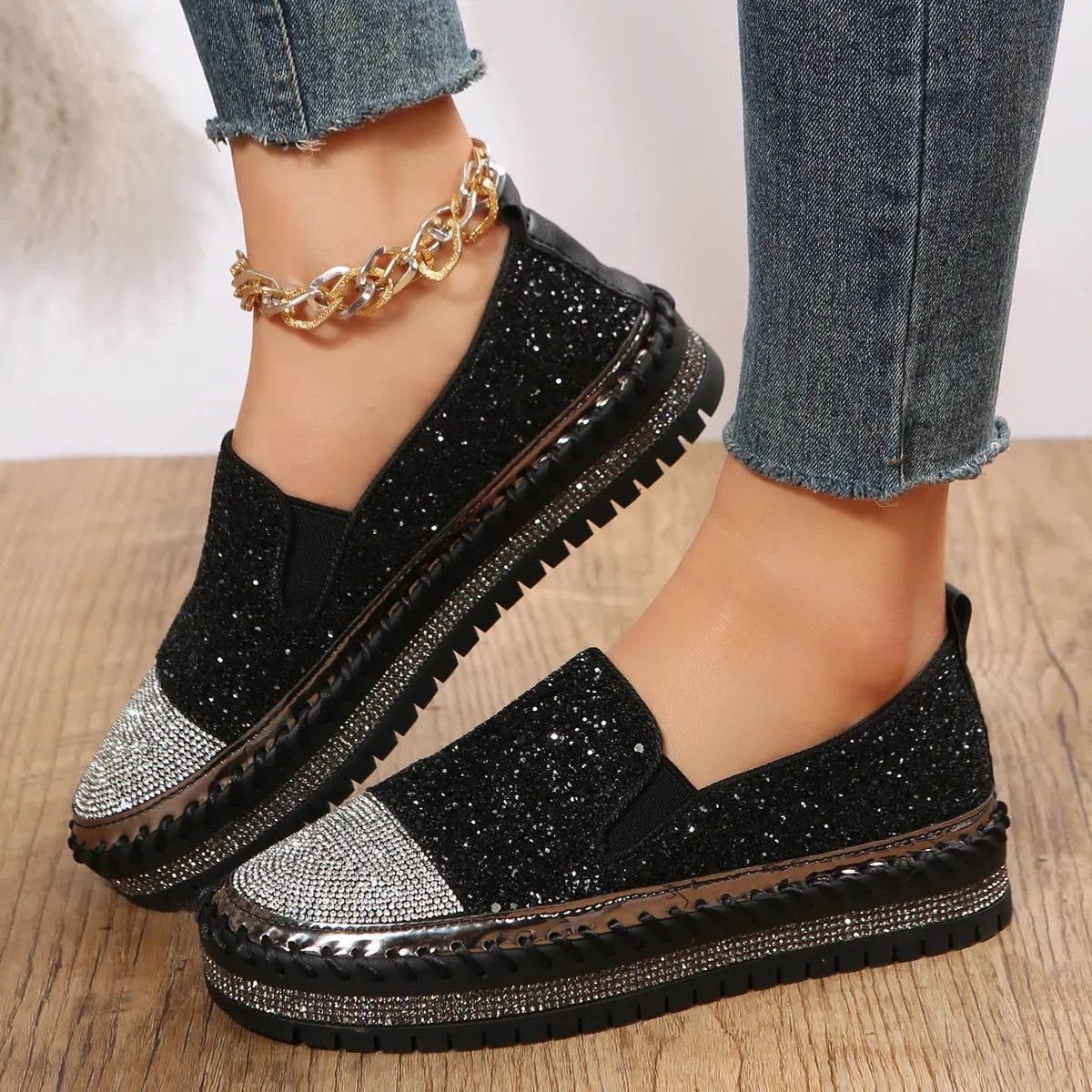 Rhinestone slip on platform sneakers