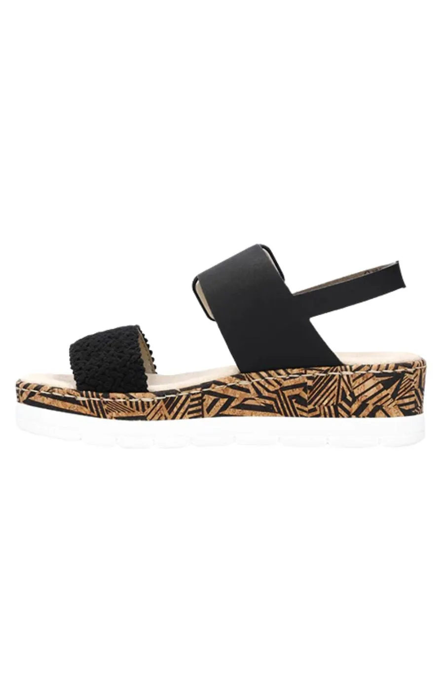 Rieker Black Buckled Wedge Sandal