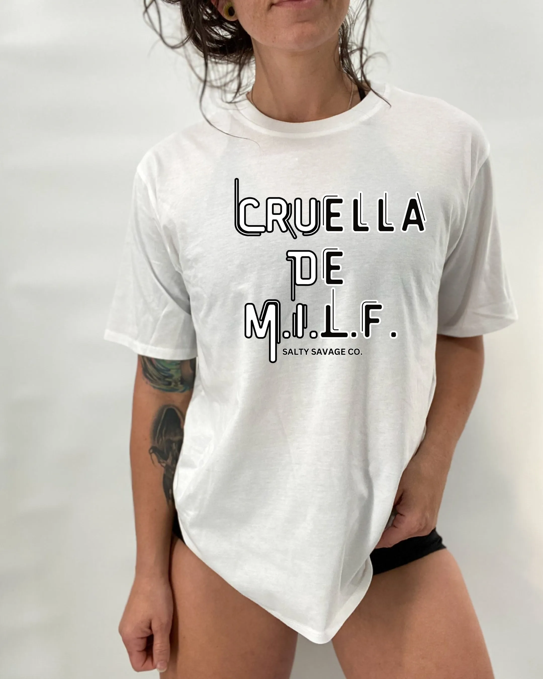 Salty Savage Ladies “Cruella De M.I.L.F” Oversized Boyfriend Tee