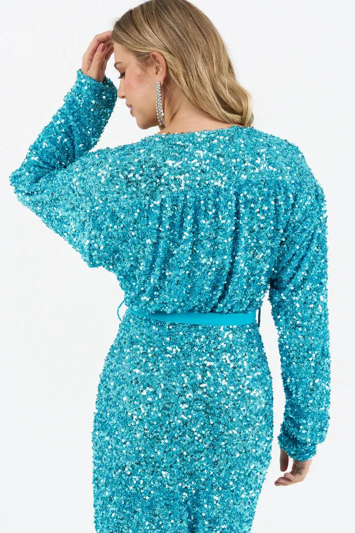 Sam Wrap Sequin Dress (Blue)