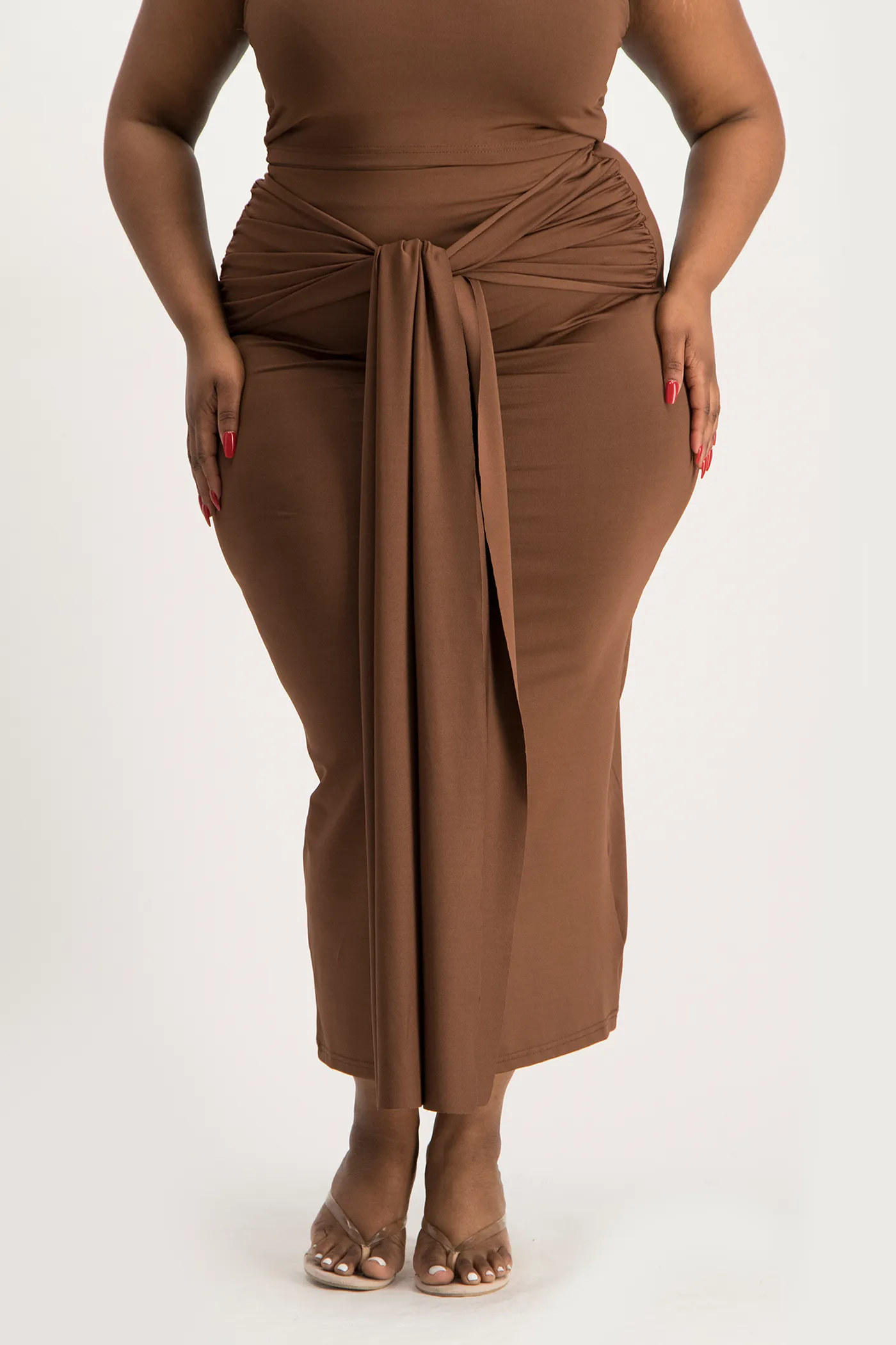 Savannah Wrap Tie Detail Skirt - Pinecone