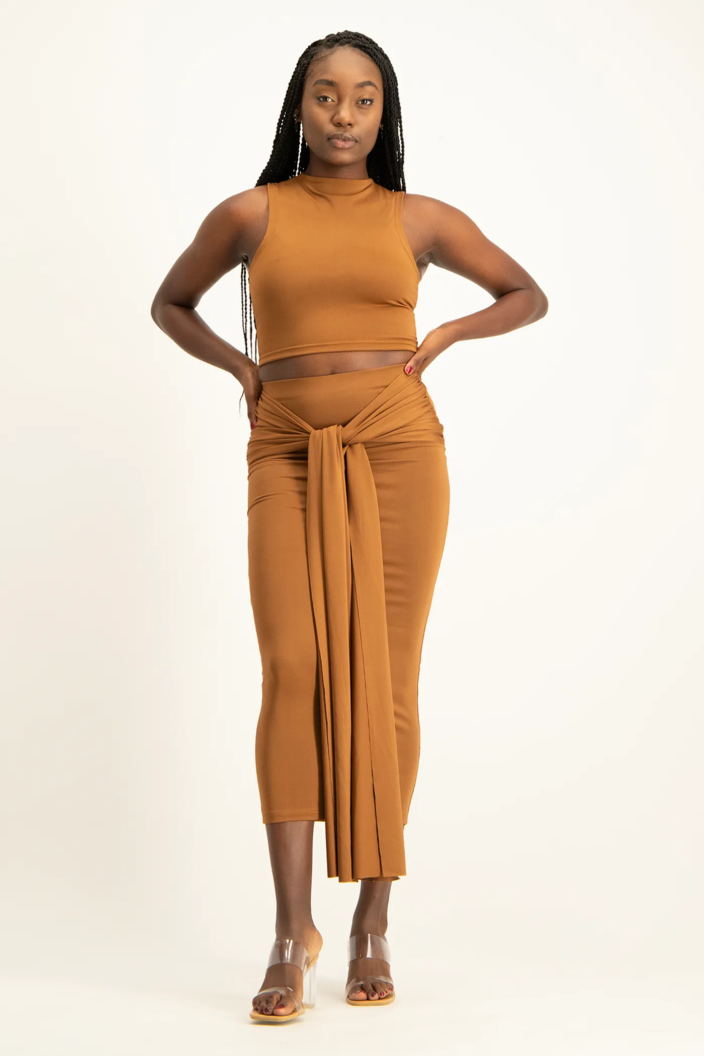 Savannah Wrap Tie Detail Skirt - Toffee