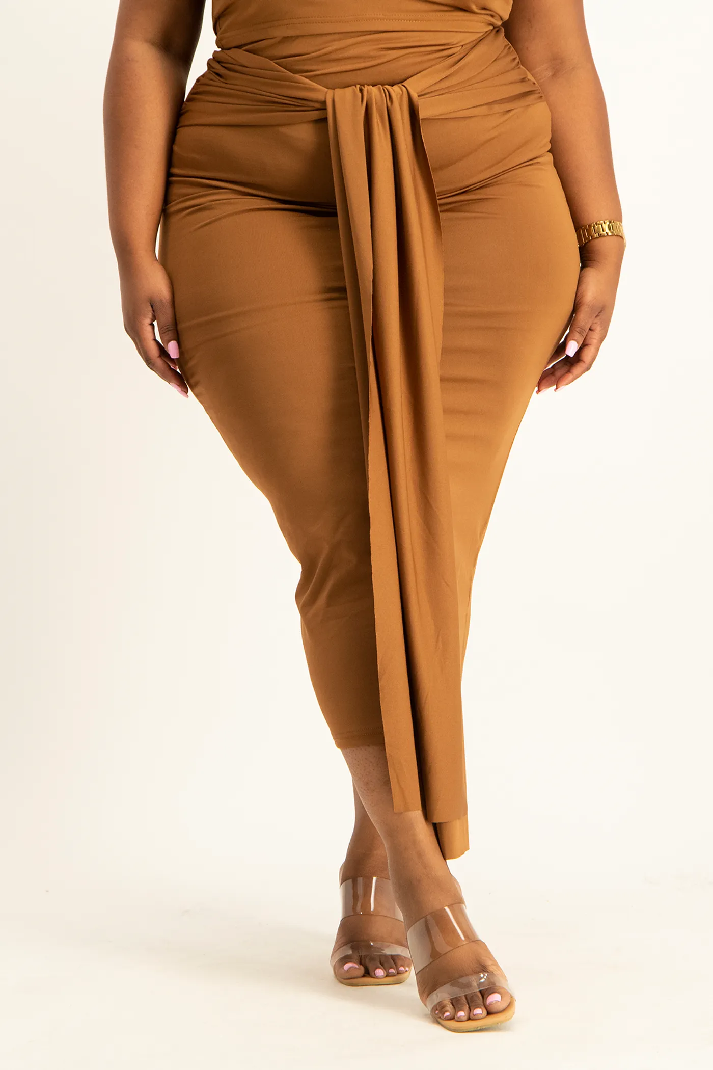 Savannah Wrap Tie Detail Skirt - Toffee