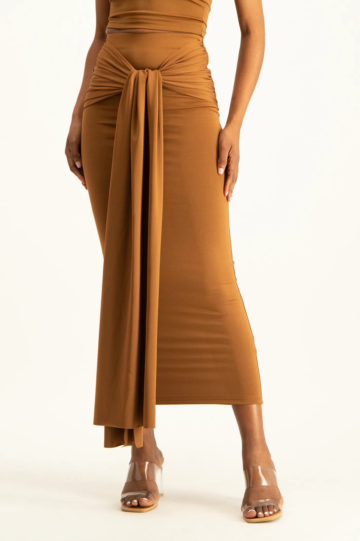 Savannah Wrap Tie Detail Skirt - Toffee