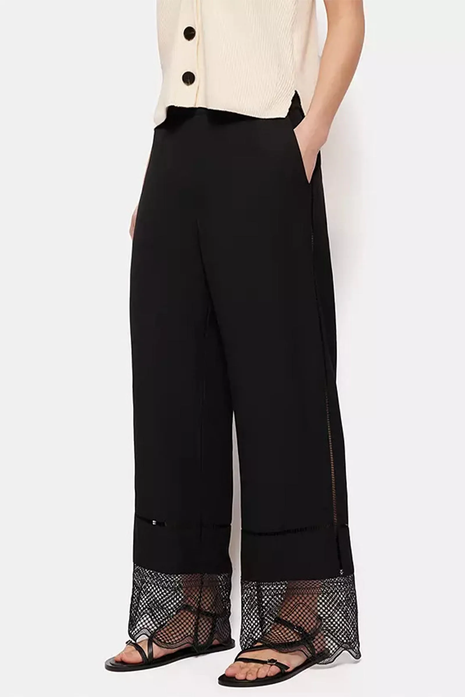 Scallop Trim Trousers, in Black