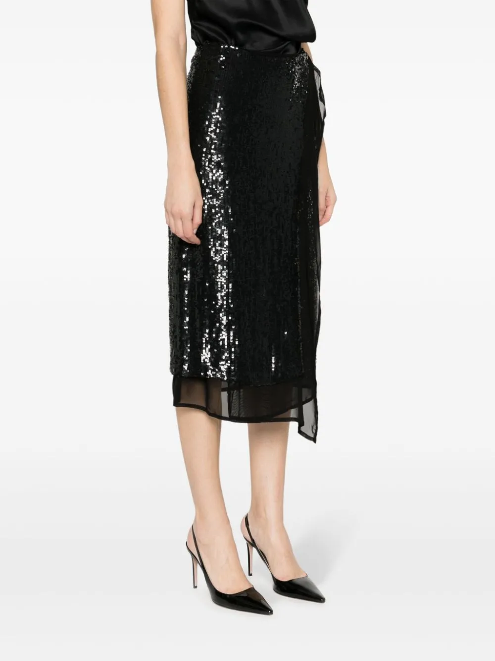 sequinned wrap midi skirt