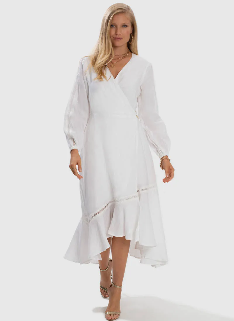 Serenity Spliced Wrap Dress - White (SAMPLE)