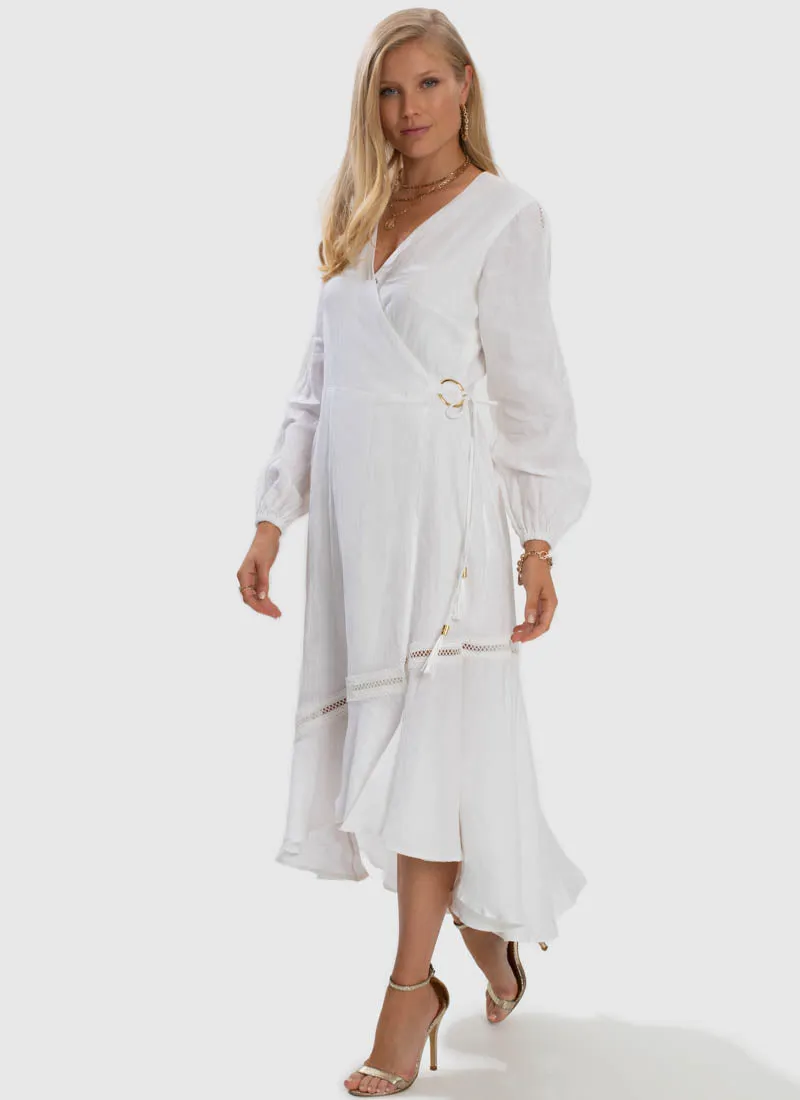 Serenity Spliced Wrap Dress - White (SAMPLE)