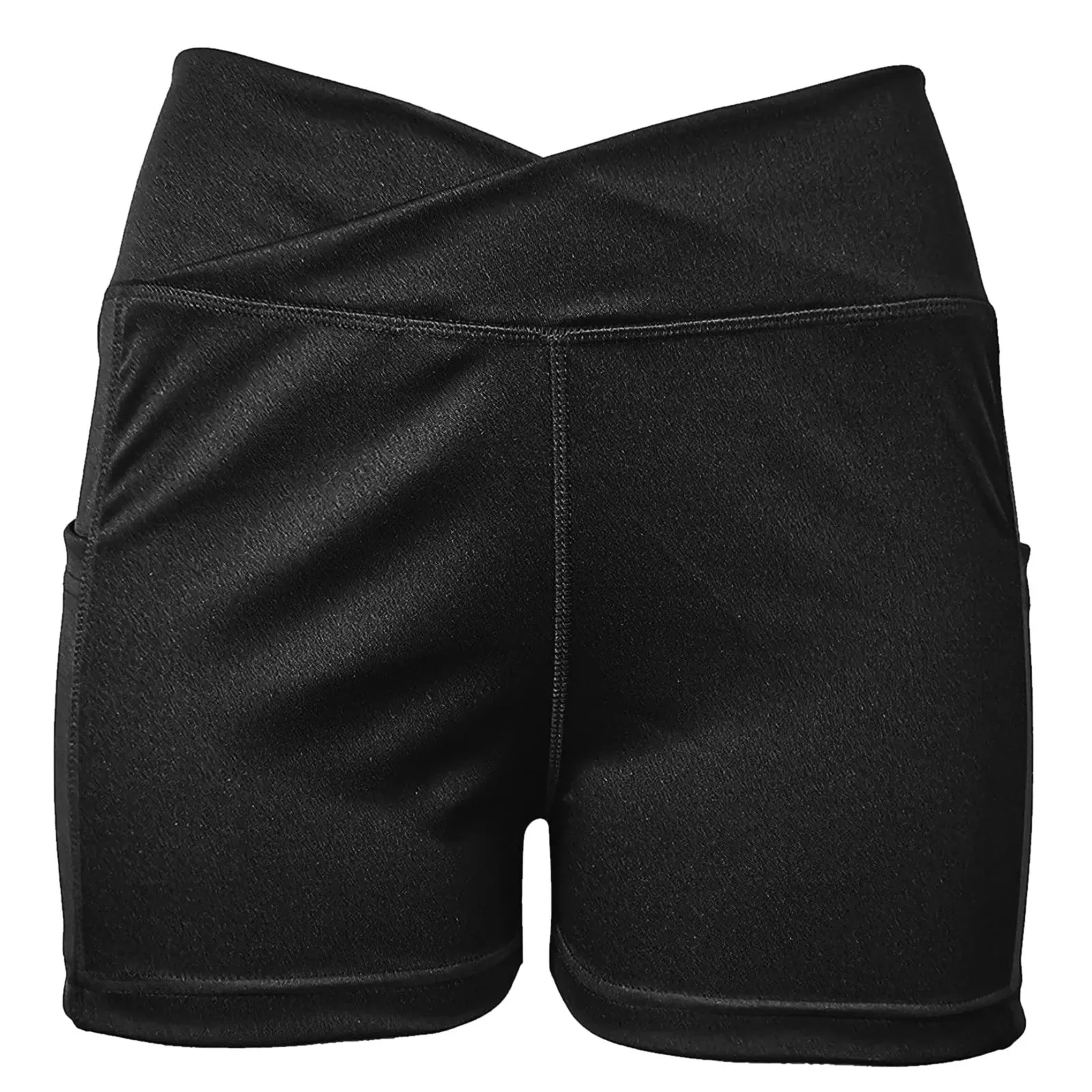 Shorts for Women Summer Savings Clearance Women Scrunch Butt Lifting High Waisted Yoga Shorts Biker Short with Pocket V Cross Tummy Control Workout Gym Shorts Sweat Shorts