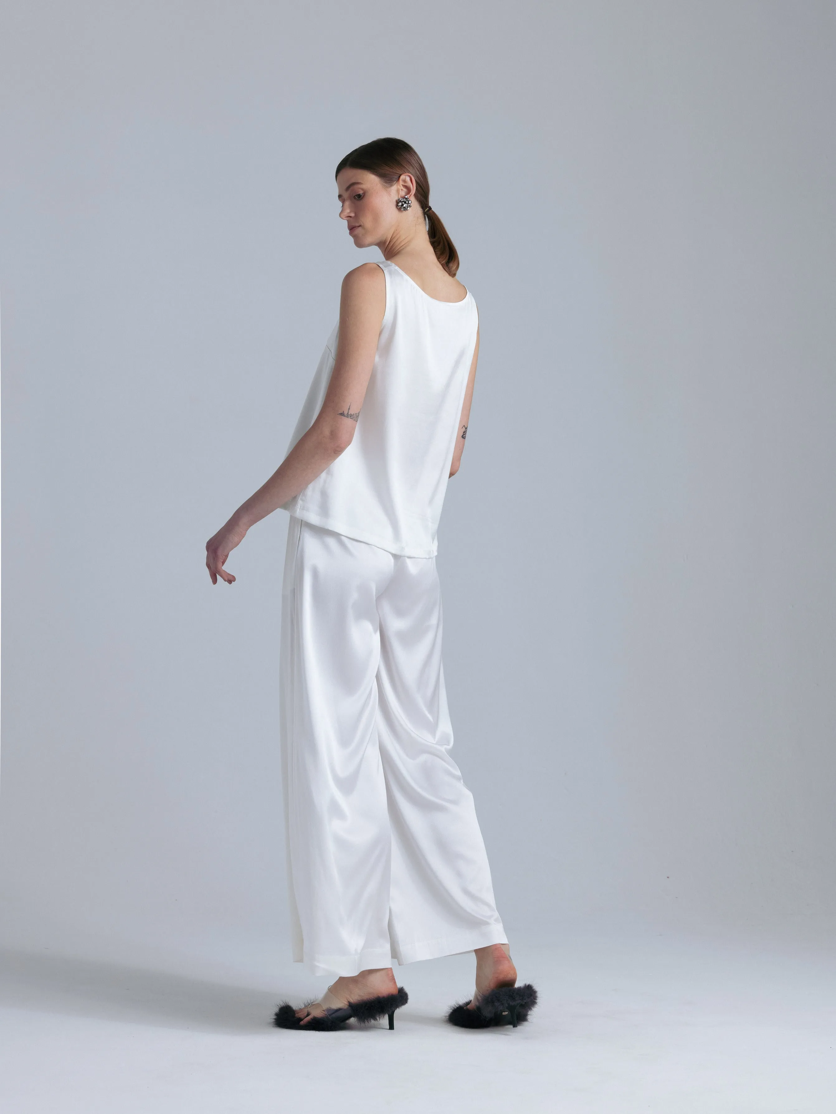 Silk Pants and Top Set 'Alana' in Milk White