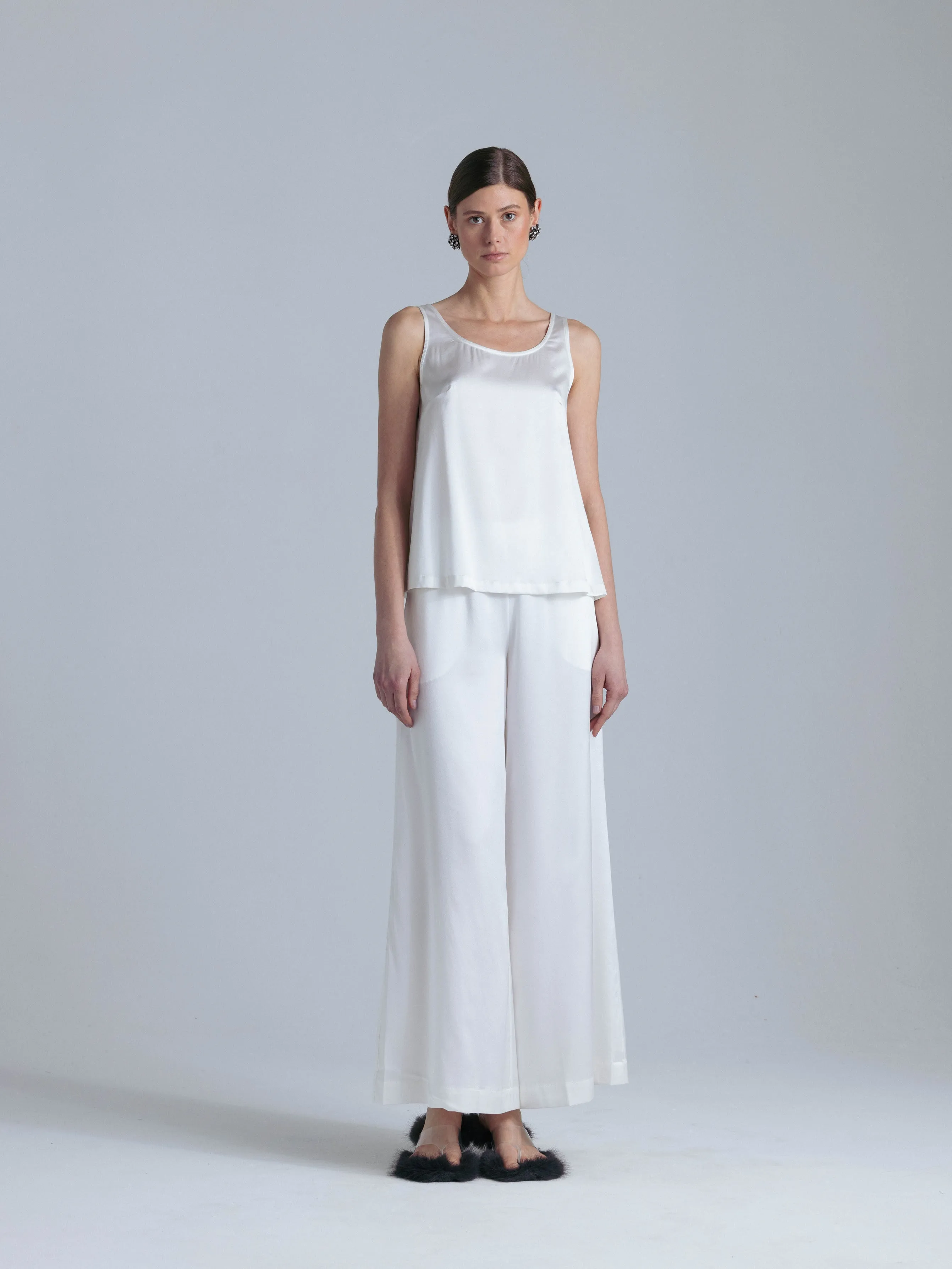 Silk Pants and Top Set 'Alana' in Milk White