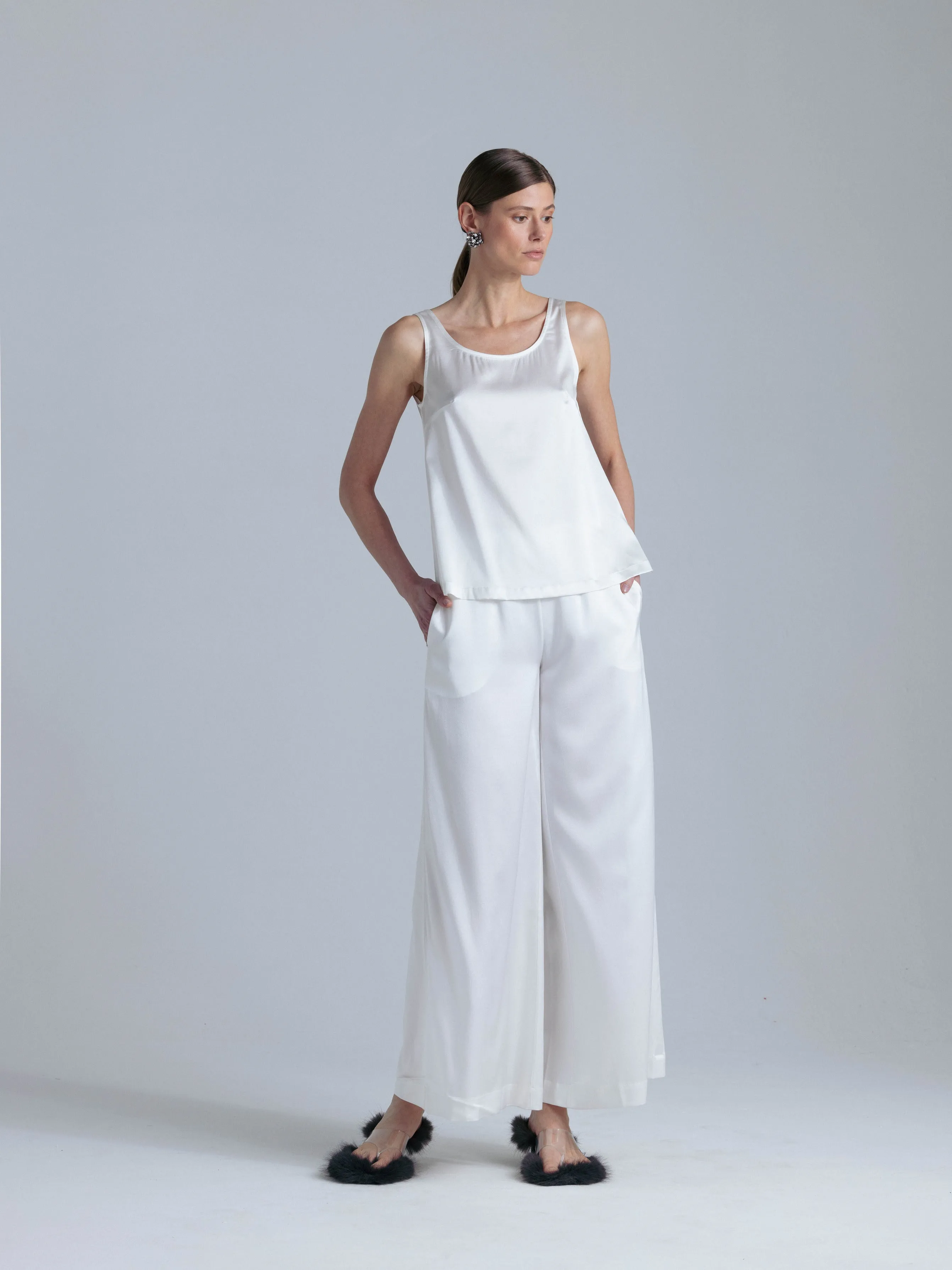 Silk Pants and Top Set 'Alana' in Milk White