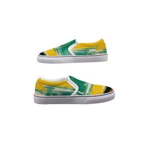 So#40 Men's Slip On Sneakers, green and yellow print