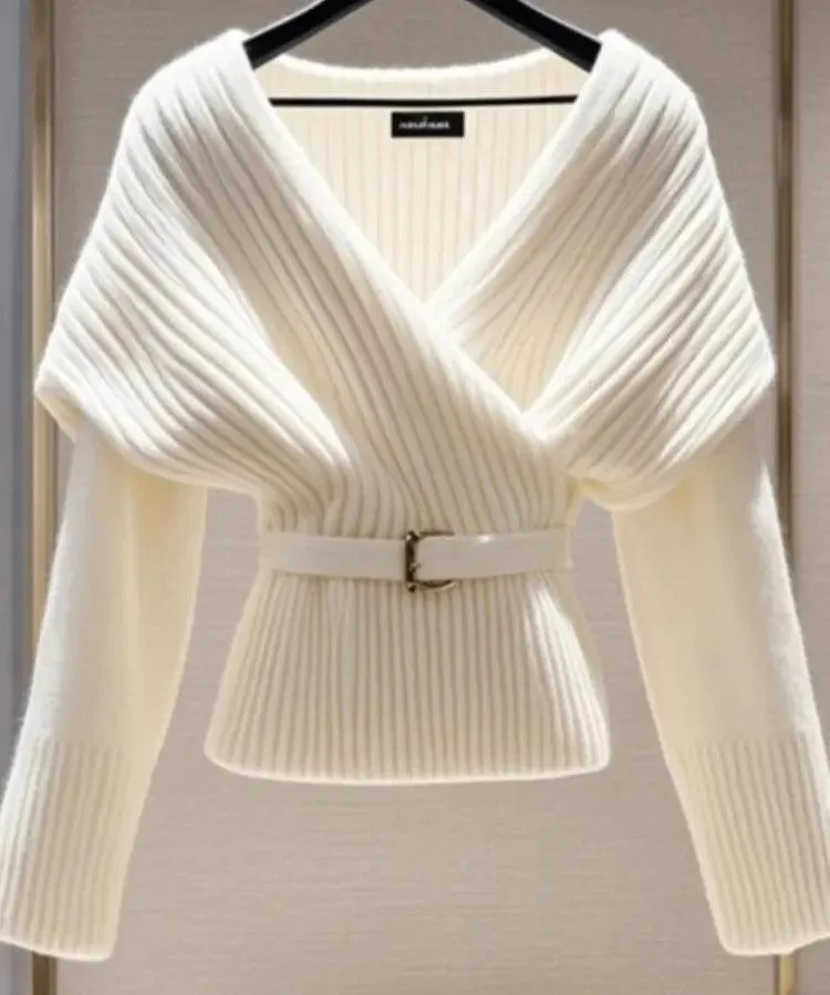 Soft White Winter Sweater with Flattering V-Neck