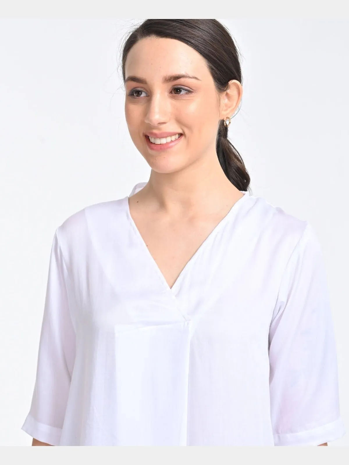 Solid Cream Front Pleat Top with Brown Trousers Coords Set