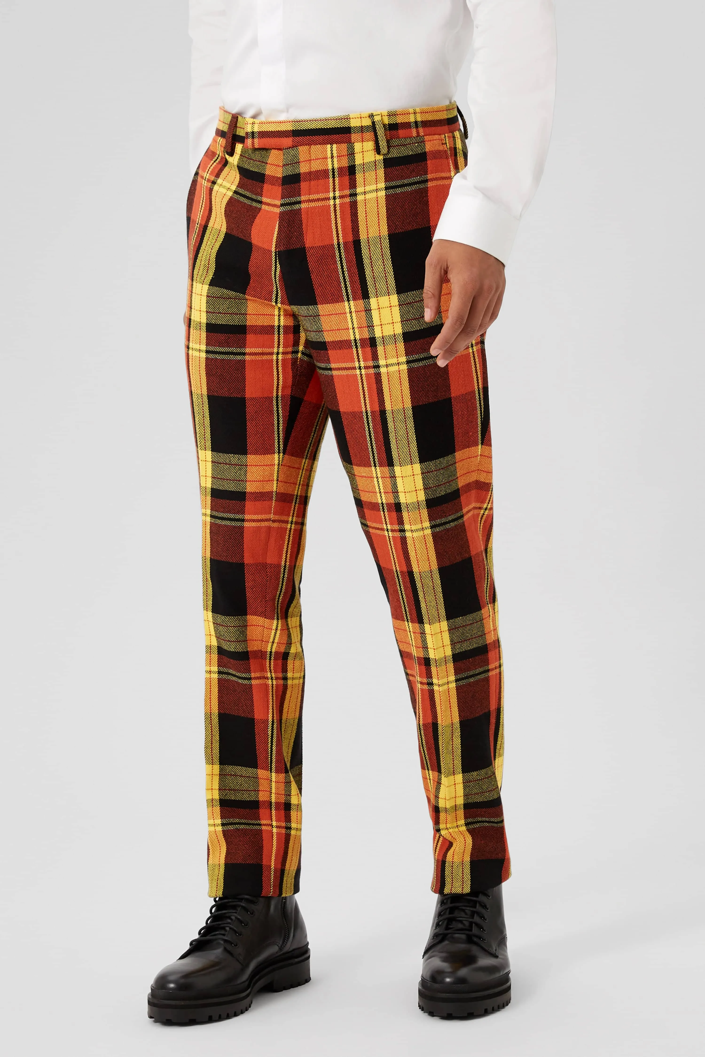 Spendolini Skinny Fit Orange Tartan Cotton Trousers