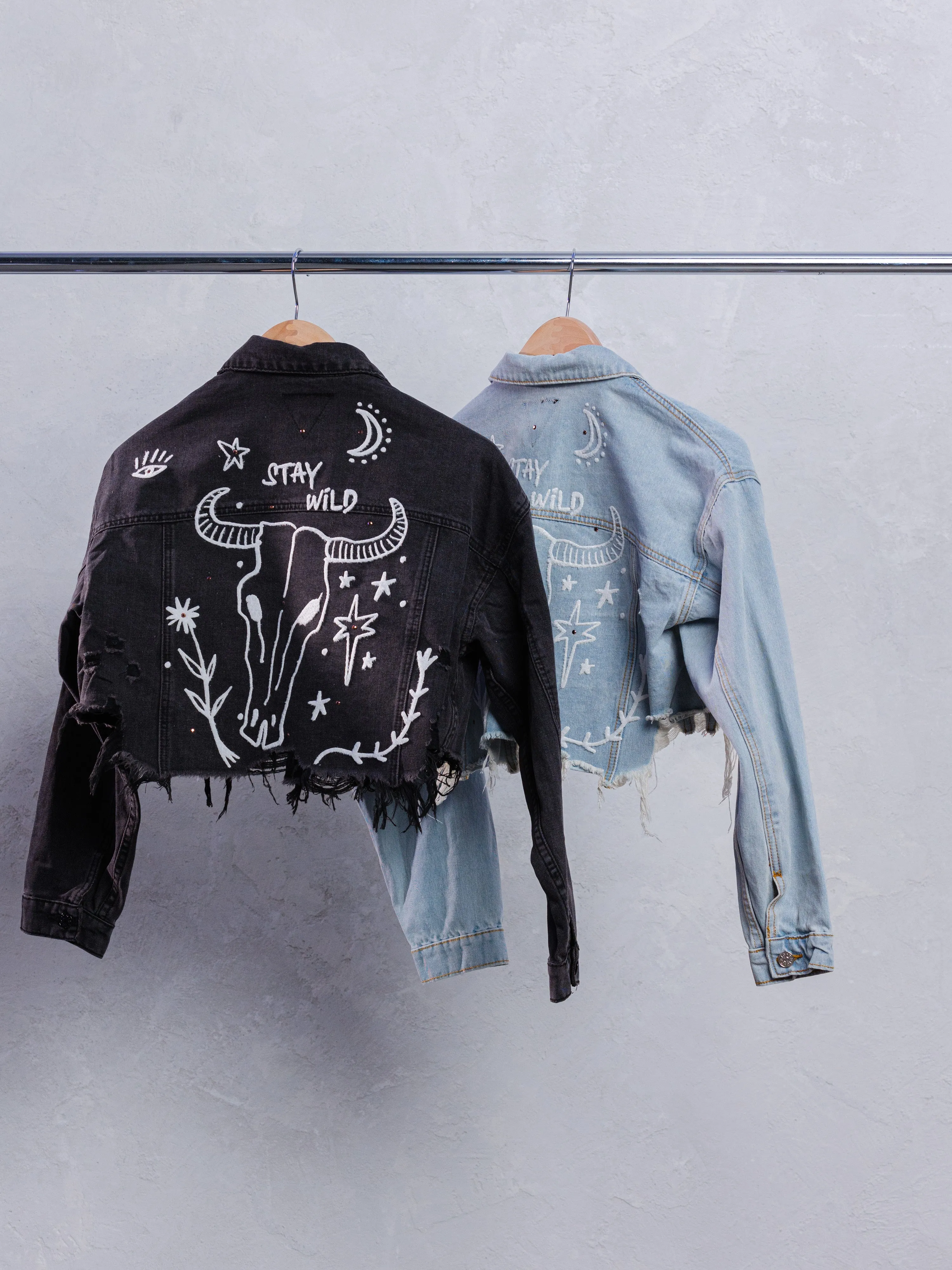 STAY WILD Crop Denim Jacket