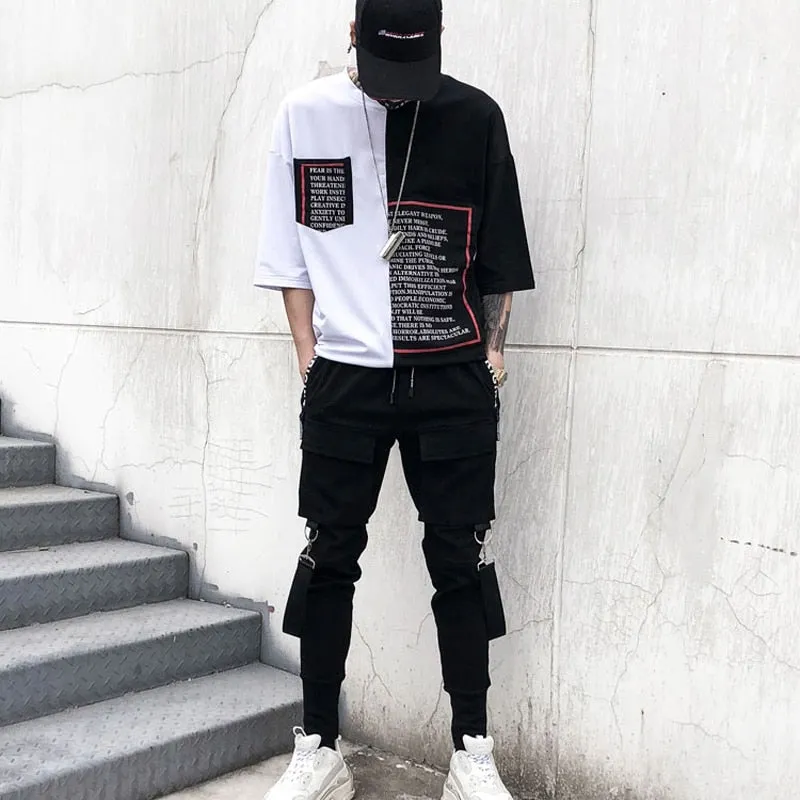 Streetwear Pencil Pants Men Jogger Elastic Waist Ribbon Hip Hop Haran Pants Multi Pocket Black Trousers Male DG55