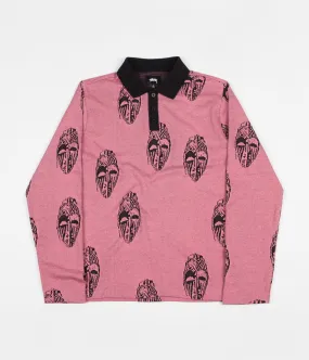 Stussy Mask Long Sleeve Polo Shirt - Pink