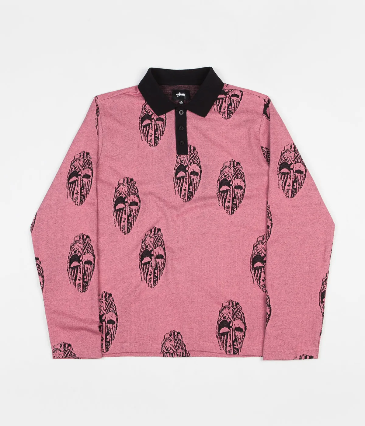 Stussy Mask Long Sleeve Polo Shirt - Pink