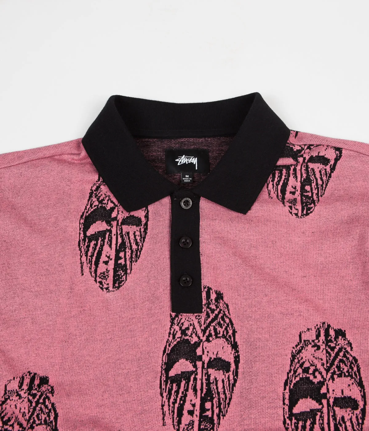 Stussy Mask Long Sleeve Polo Shirt - Pink