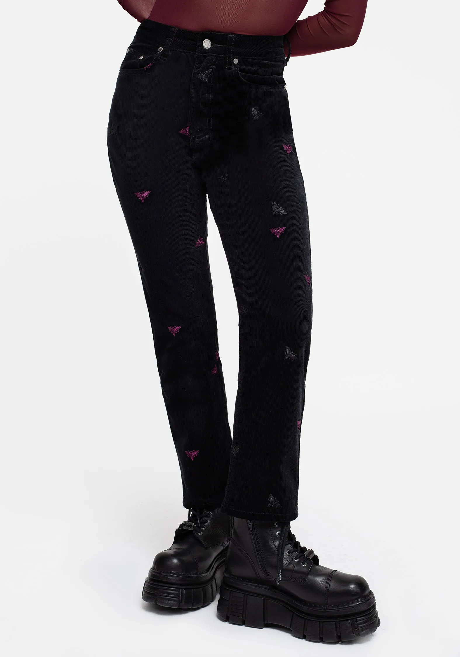 Styx Moth Embroidered Cord Trousers