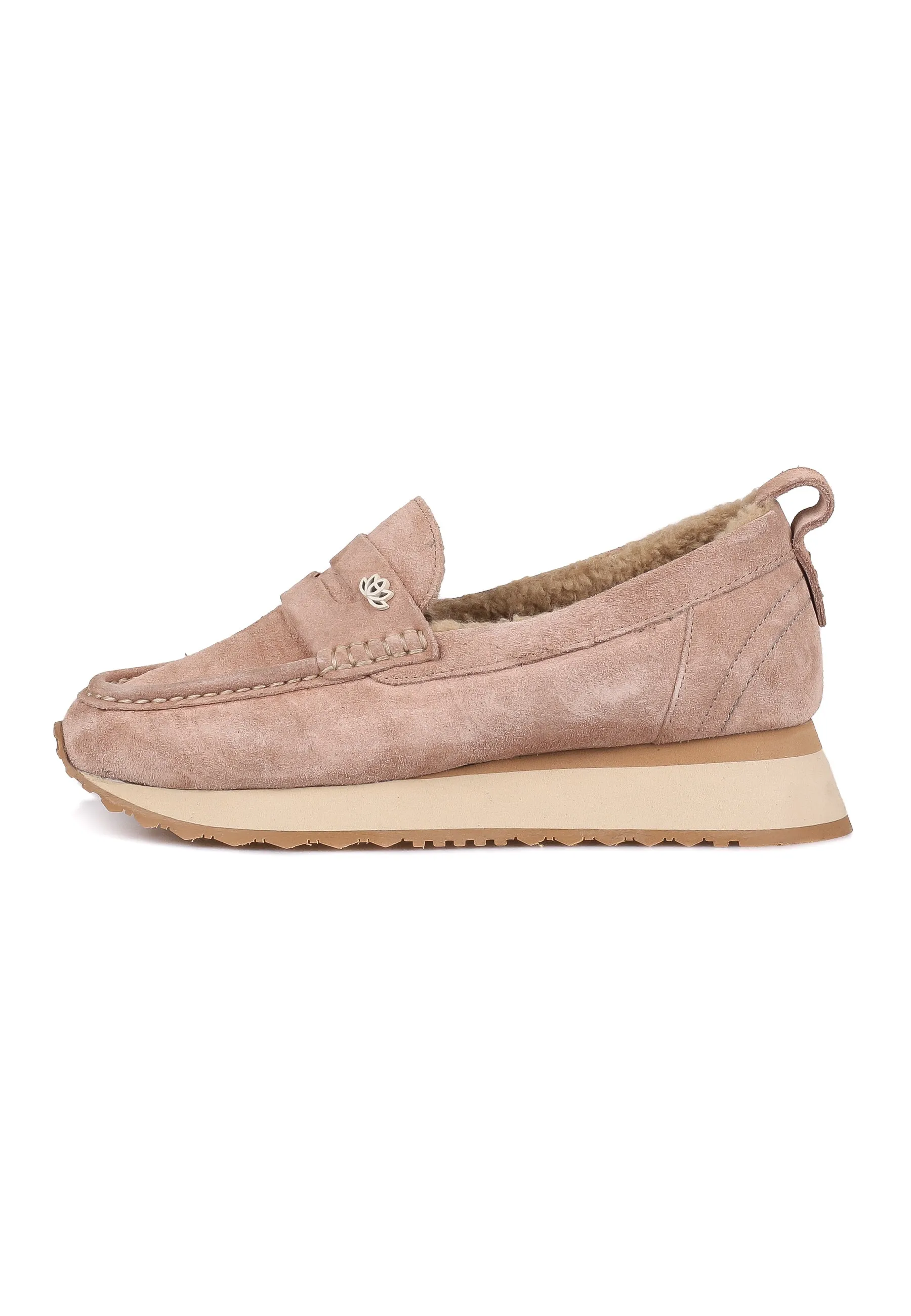 Suede Platform Loafers - Beige