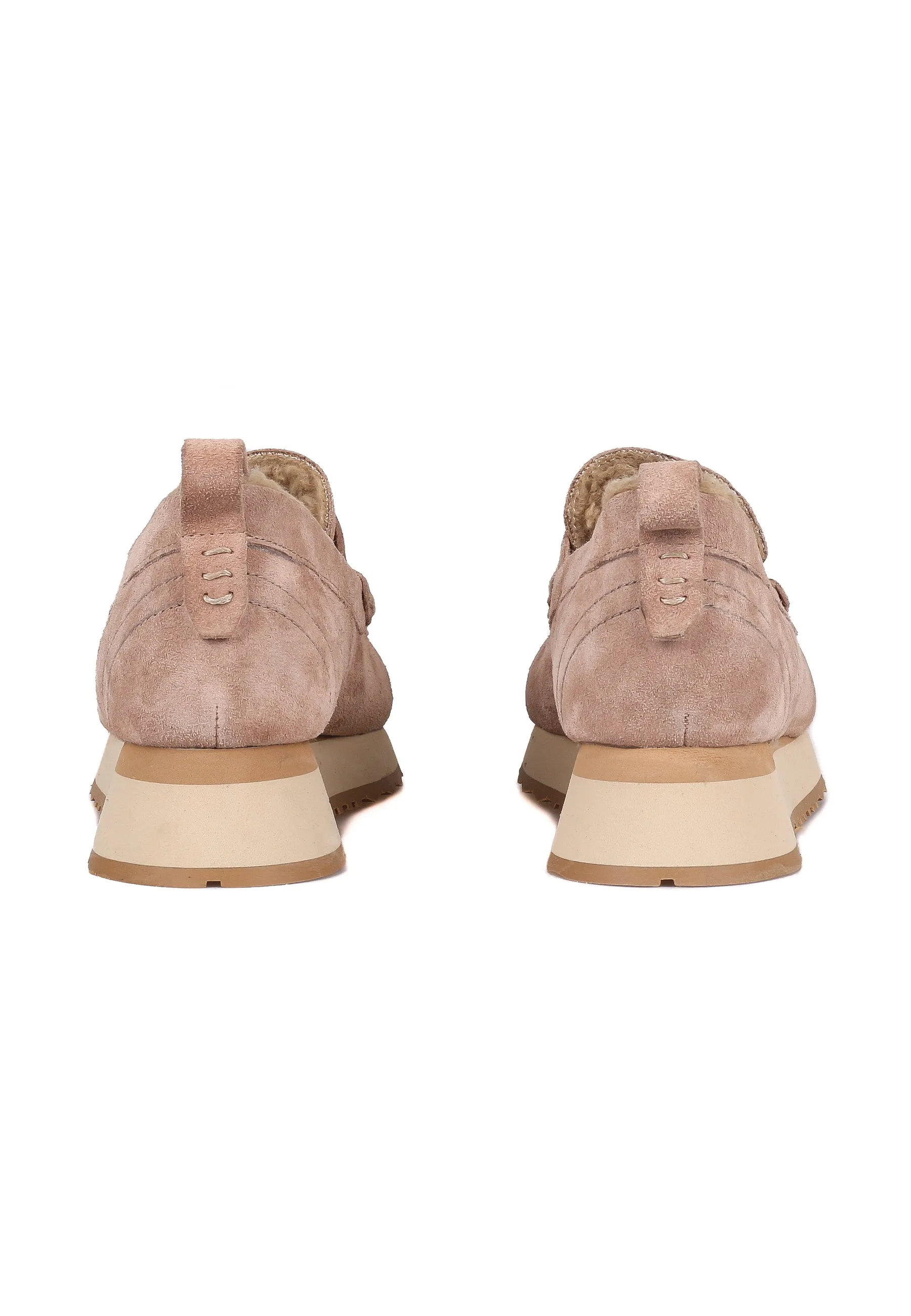 Suede Platform Loafers - Beige