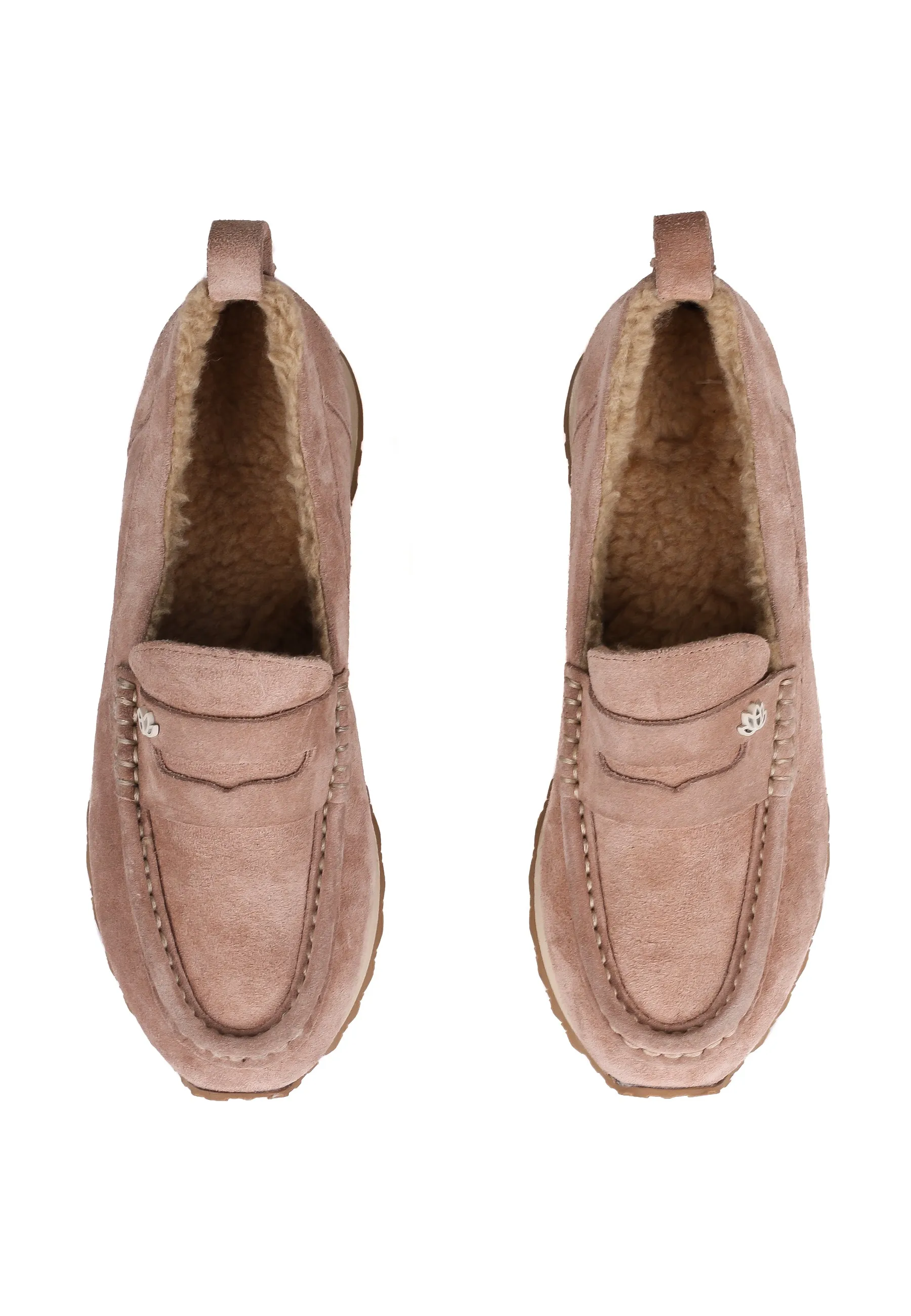 Suede Platform Loafers - Beige