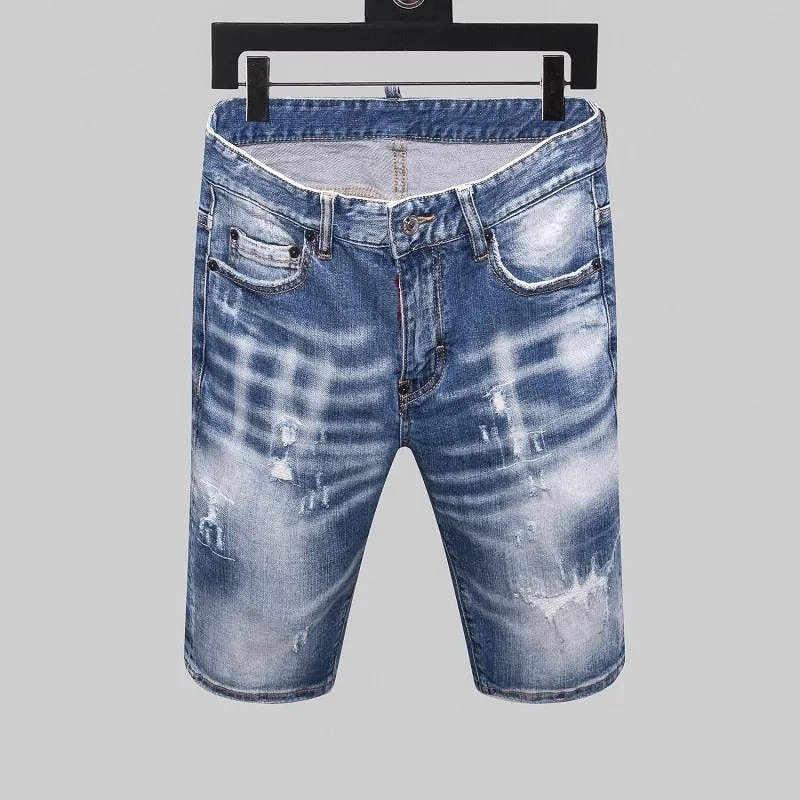 Summer Style New Famous Brand Italy Jeans Mens Slim Short Jeans Men Denim Trousers Zipper Stripe Hole Blue Hole Shorts Jeans