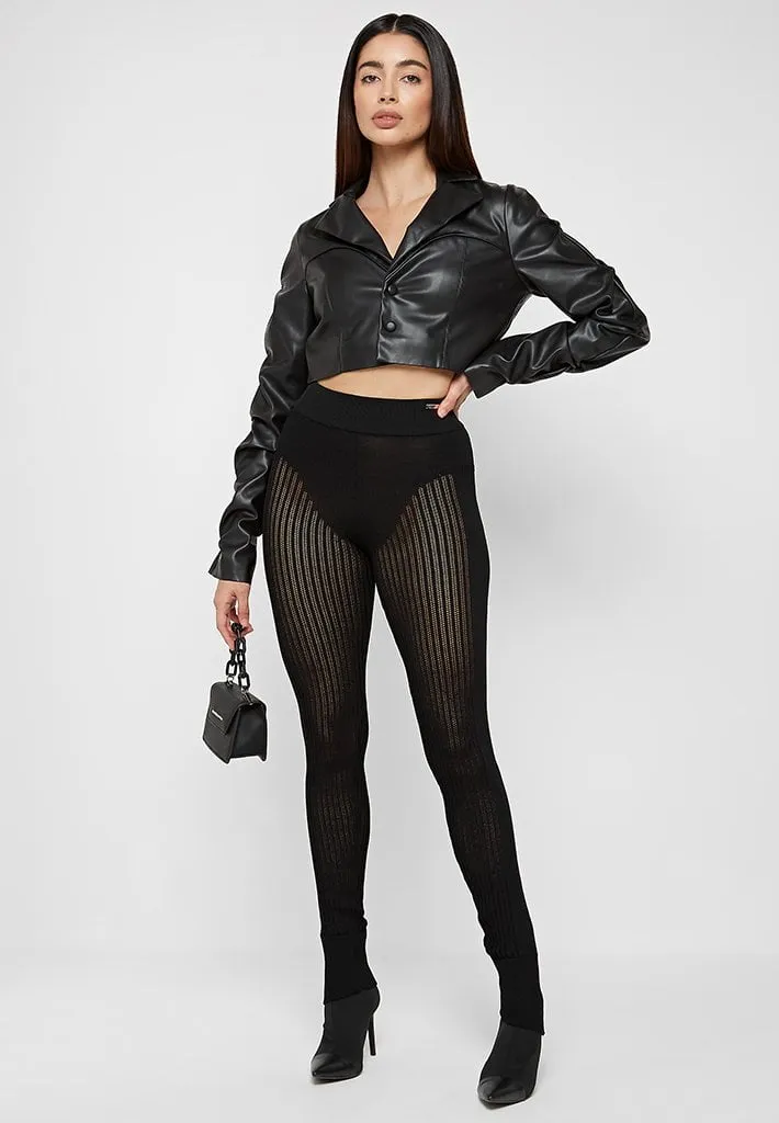 Tacked Leather Cropped Jacket - Black