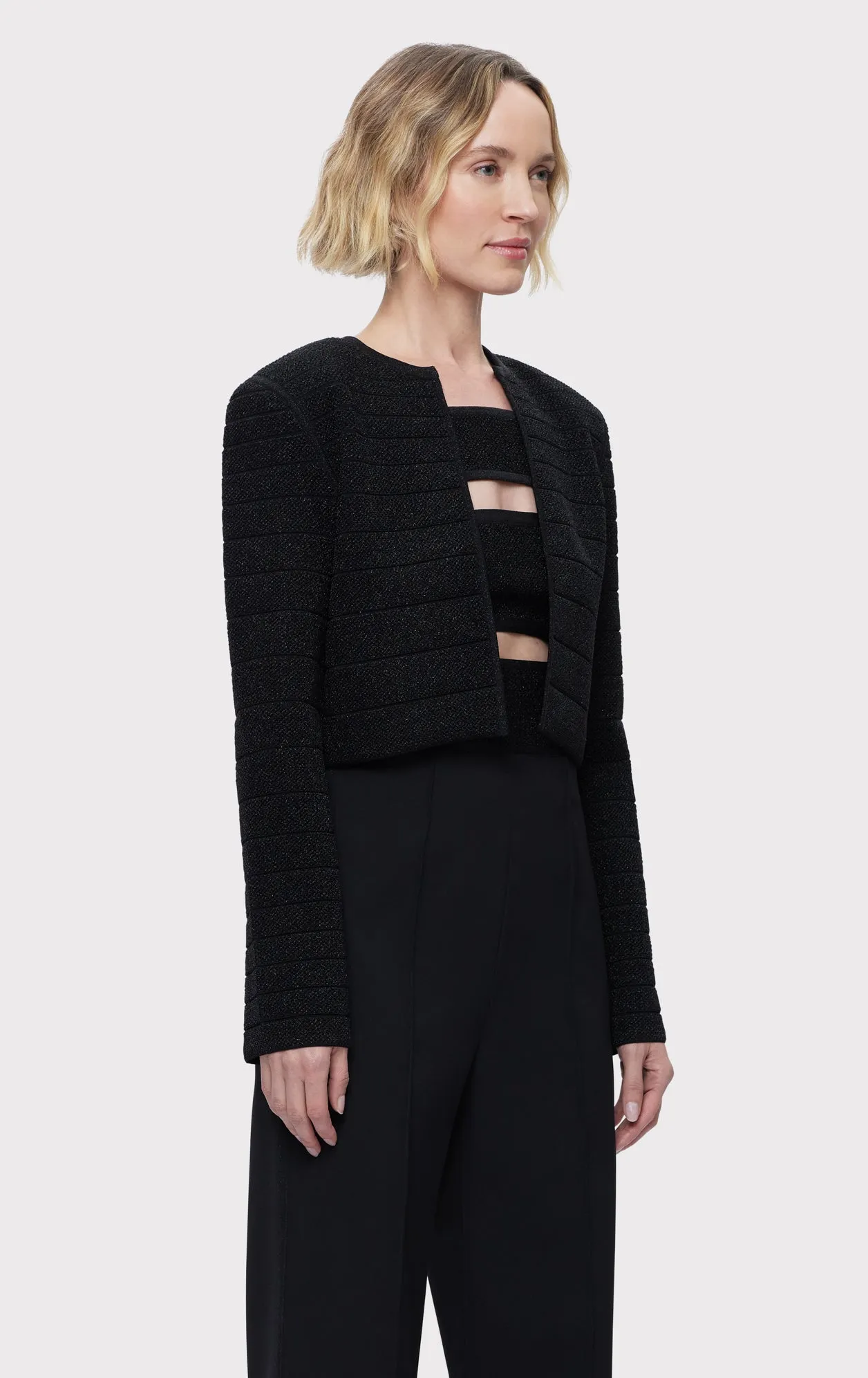 TEXTURED LUREX CROPPED JACKET