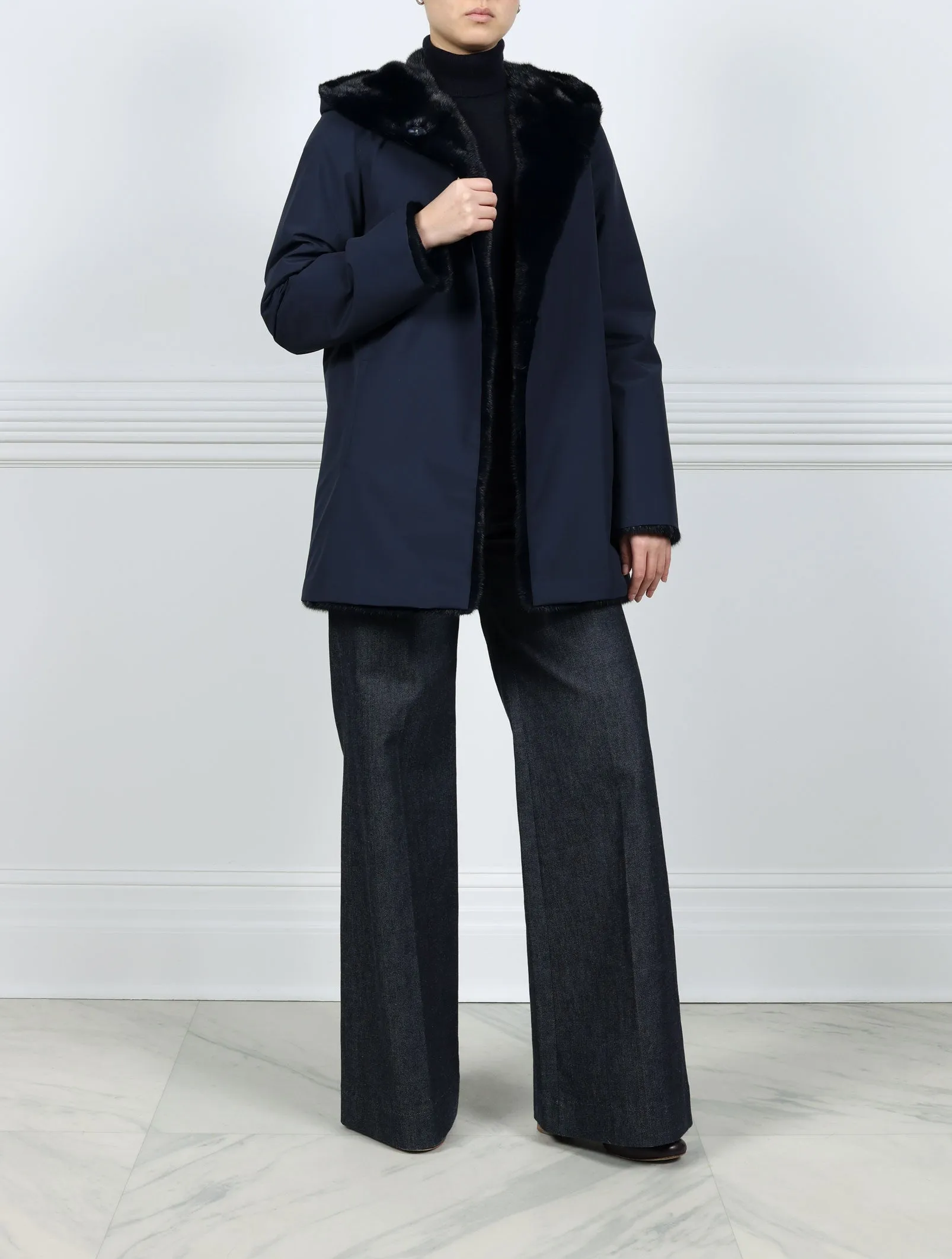 The Delaney Hooded Reversible Mink Fur Coat