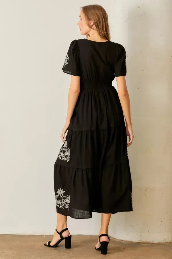 The Gracelyn Embroidered Maxi Dress in Black