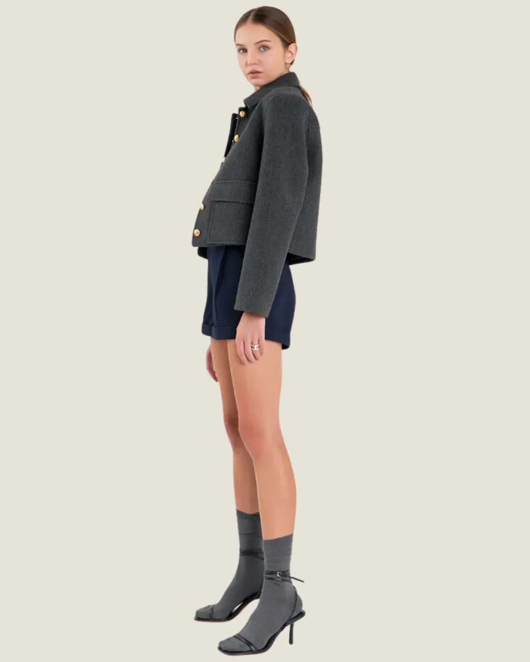 The NY Minute: Charcoal Gold Button Cropped Jacket