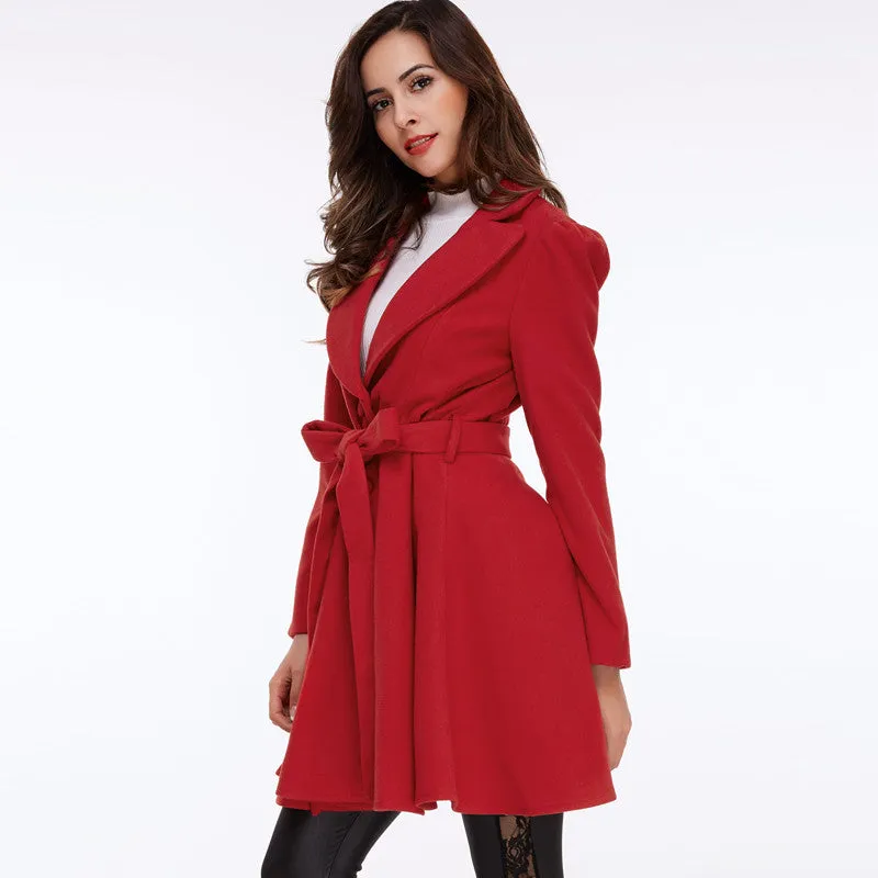 Trench Covered Button Coat With Turn-Down Collar