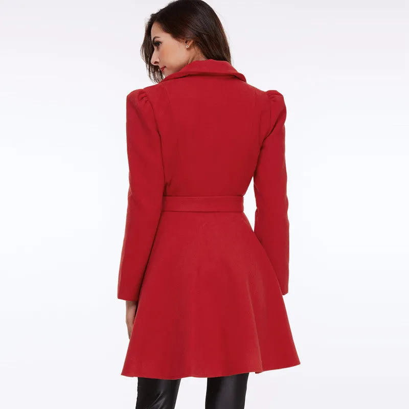 Trench Covered Button Coat With Turn-Down Collar