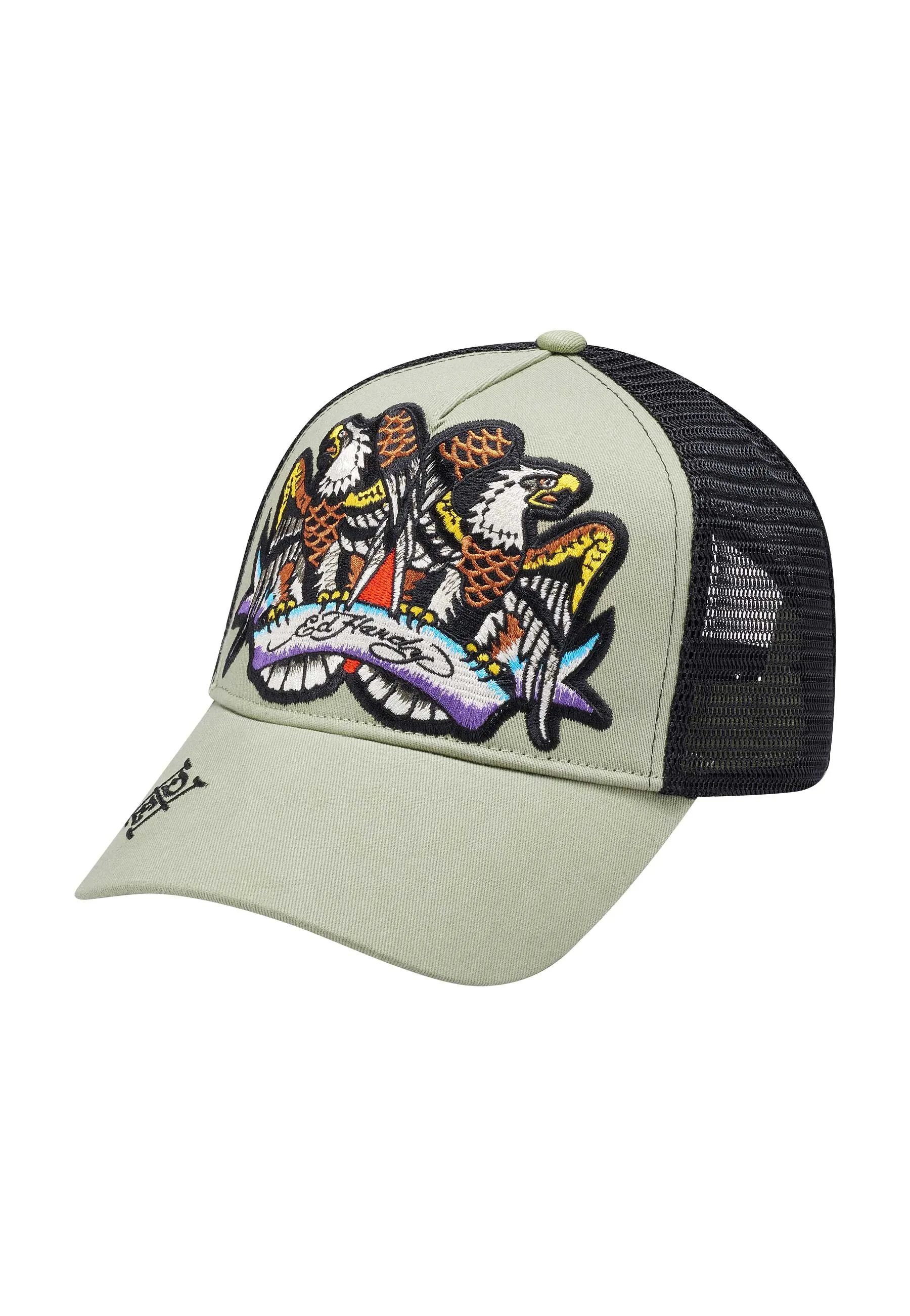 Unisex Eagle Crystal Rock Twill Front Mesh Trucker - Green/Black