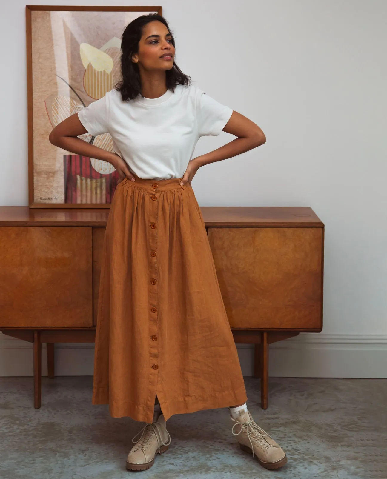 Ursa Linen Skirt In Almond