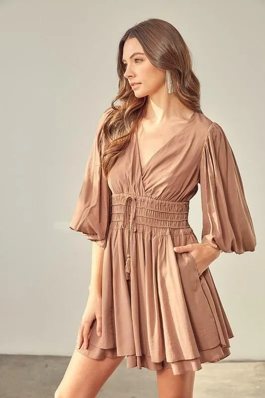 Valentina Latte Puff Sleeve Mini Dress