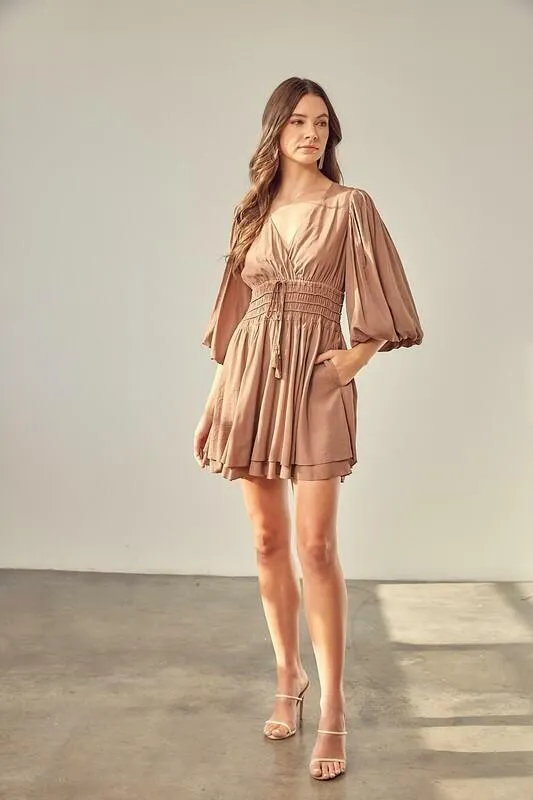 Valentina Latte Puff Sleeve Mini Dress