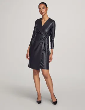 Vegan Leather Classic Wrap Dress- Sale