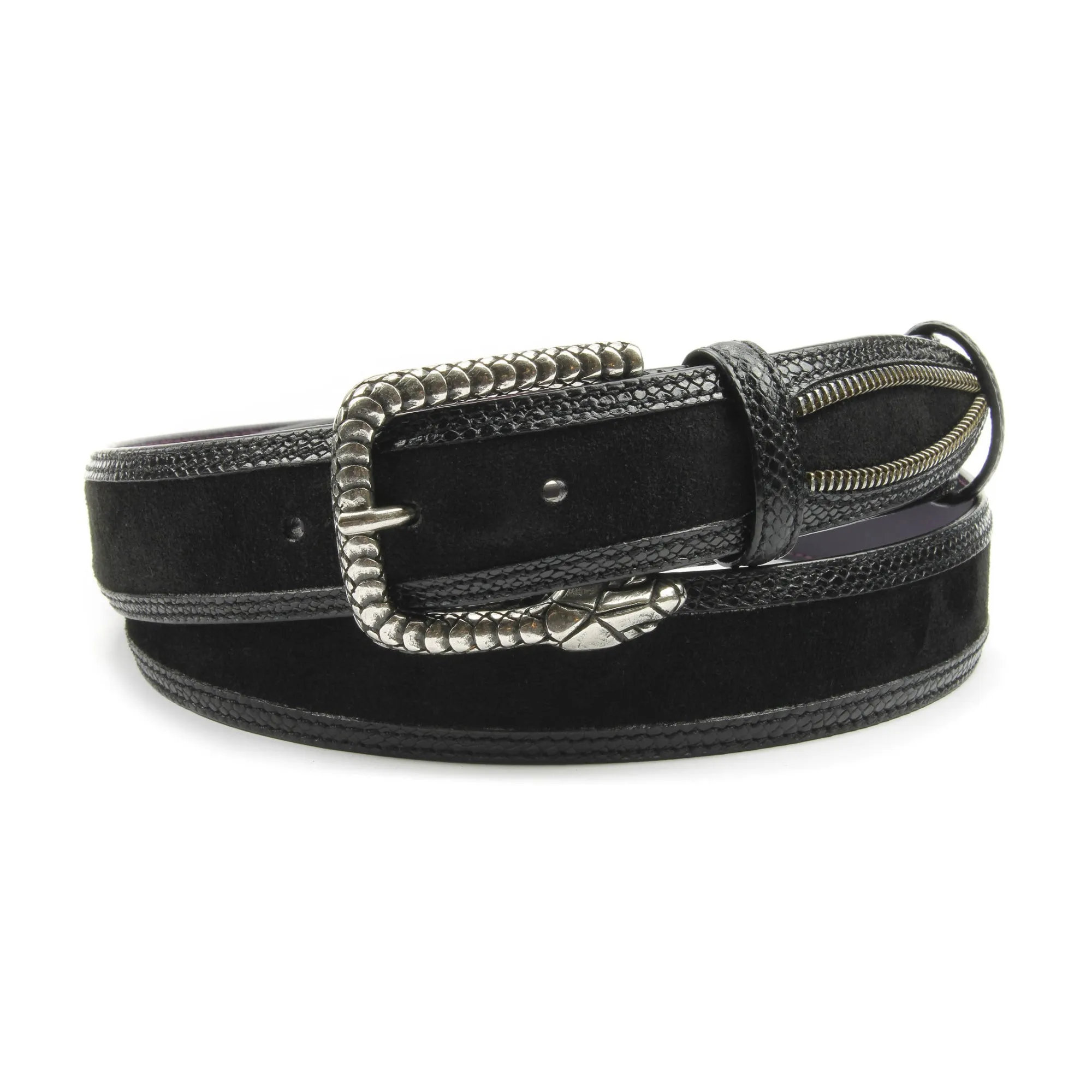 Vicious Black Zip Detail Snake Belt