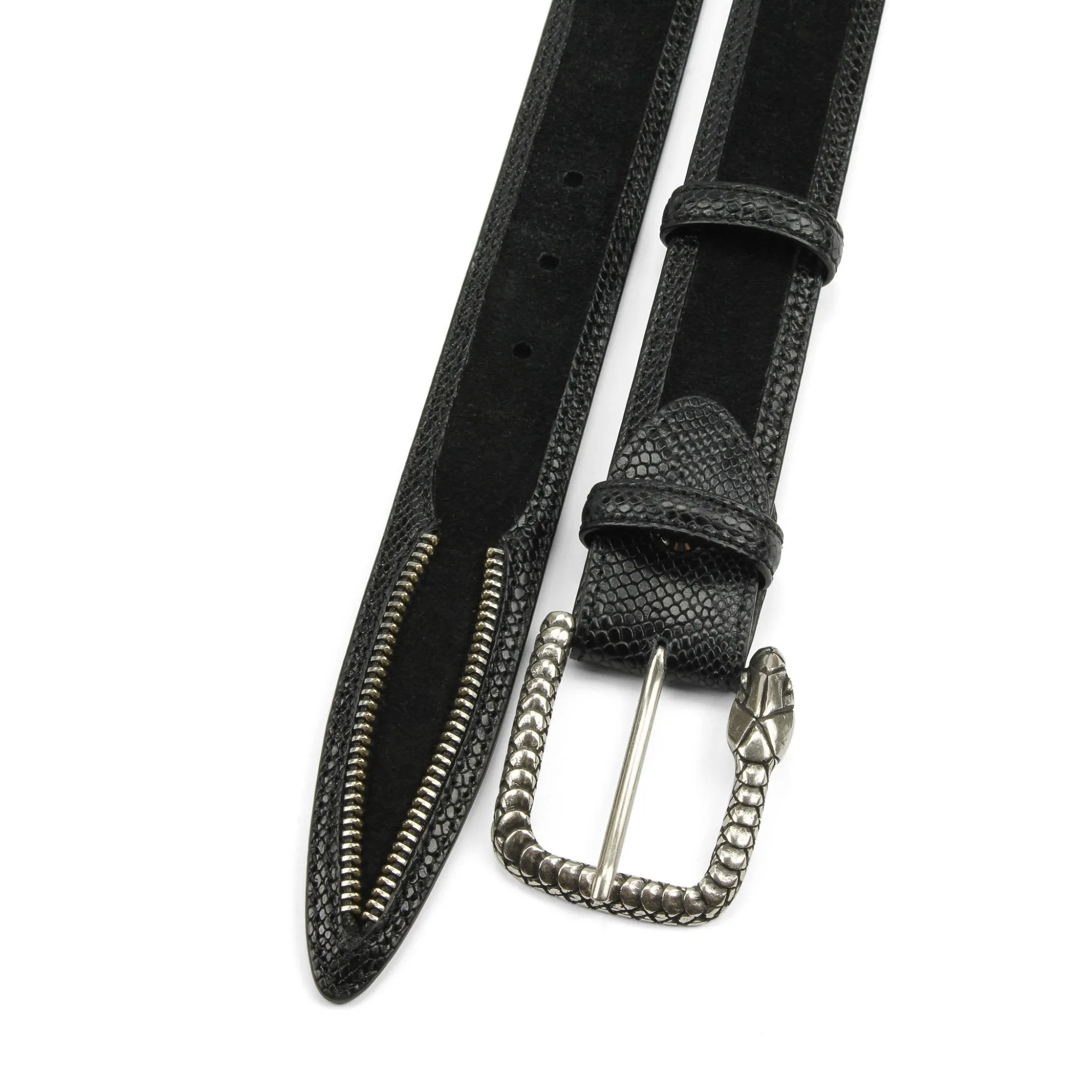 Vicious Black Zip Detail Snake Belt