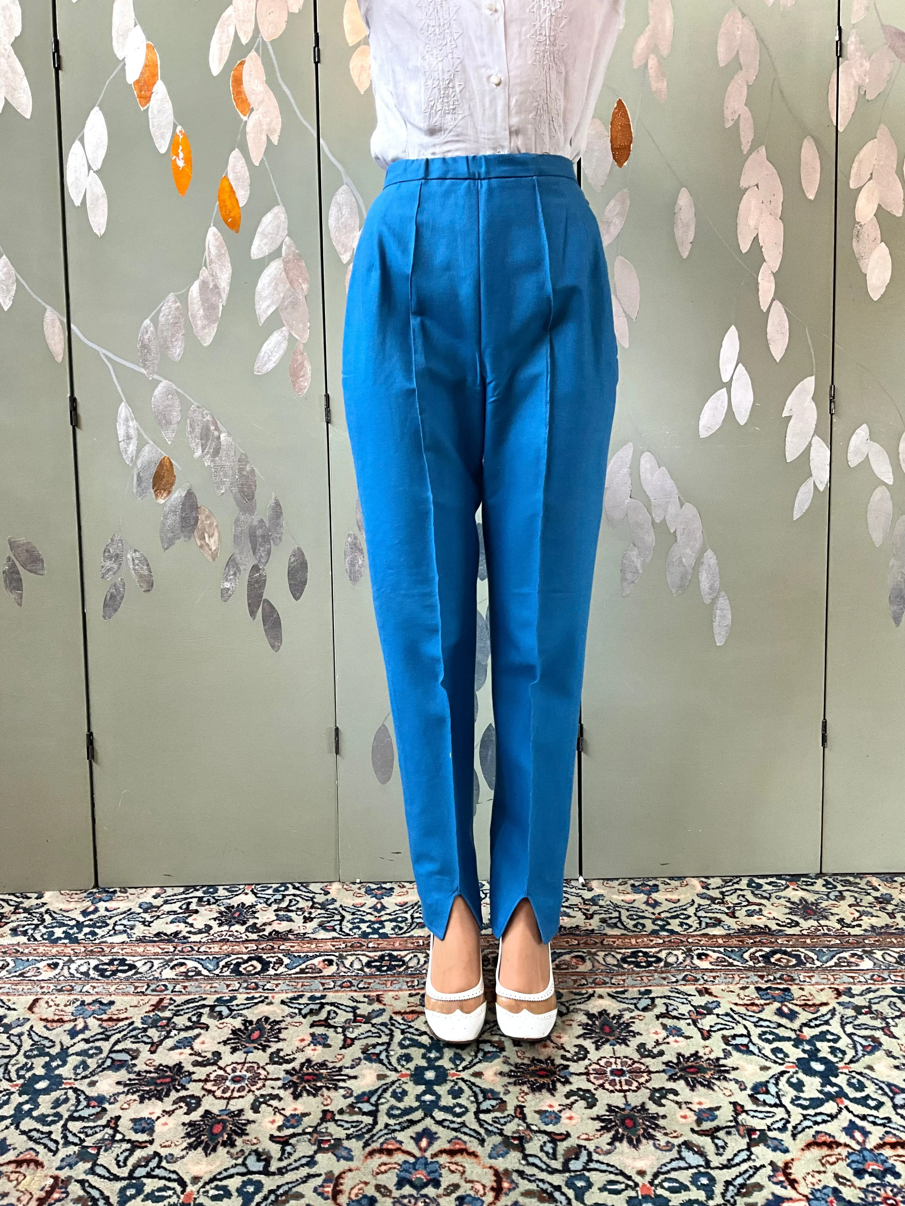 Vintage 1960s Cerulean Blue Stirrup Pants, S & XS