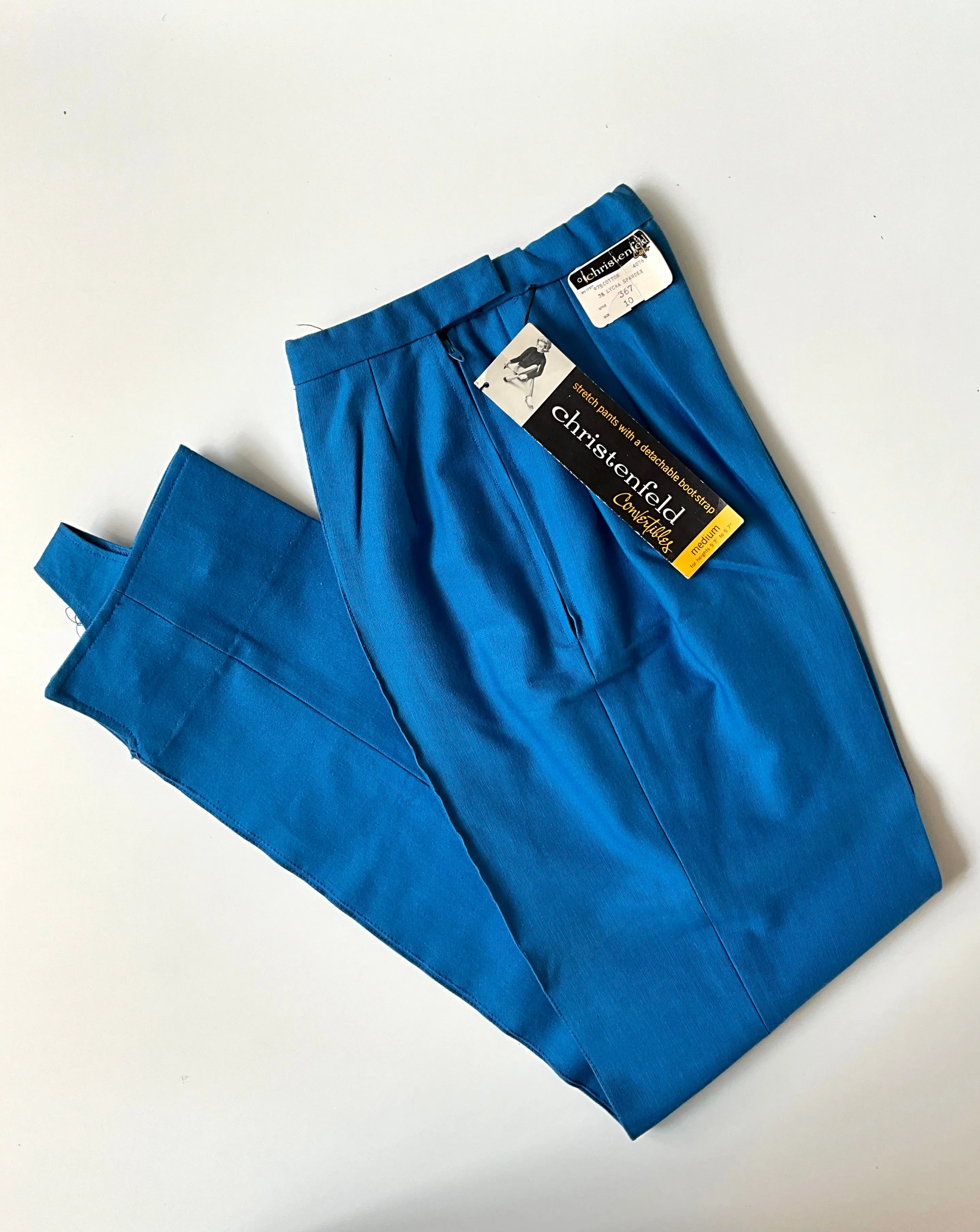 Vintage 1960s Cerulean Blue Stirrup Pants, S & XS