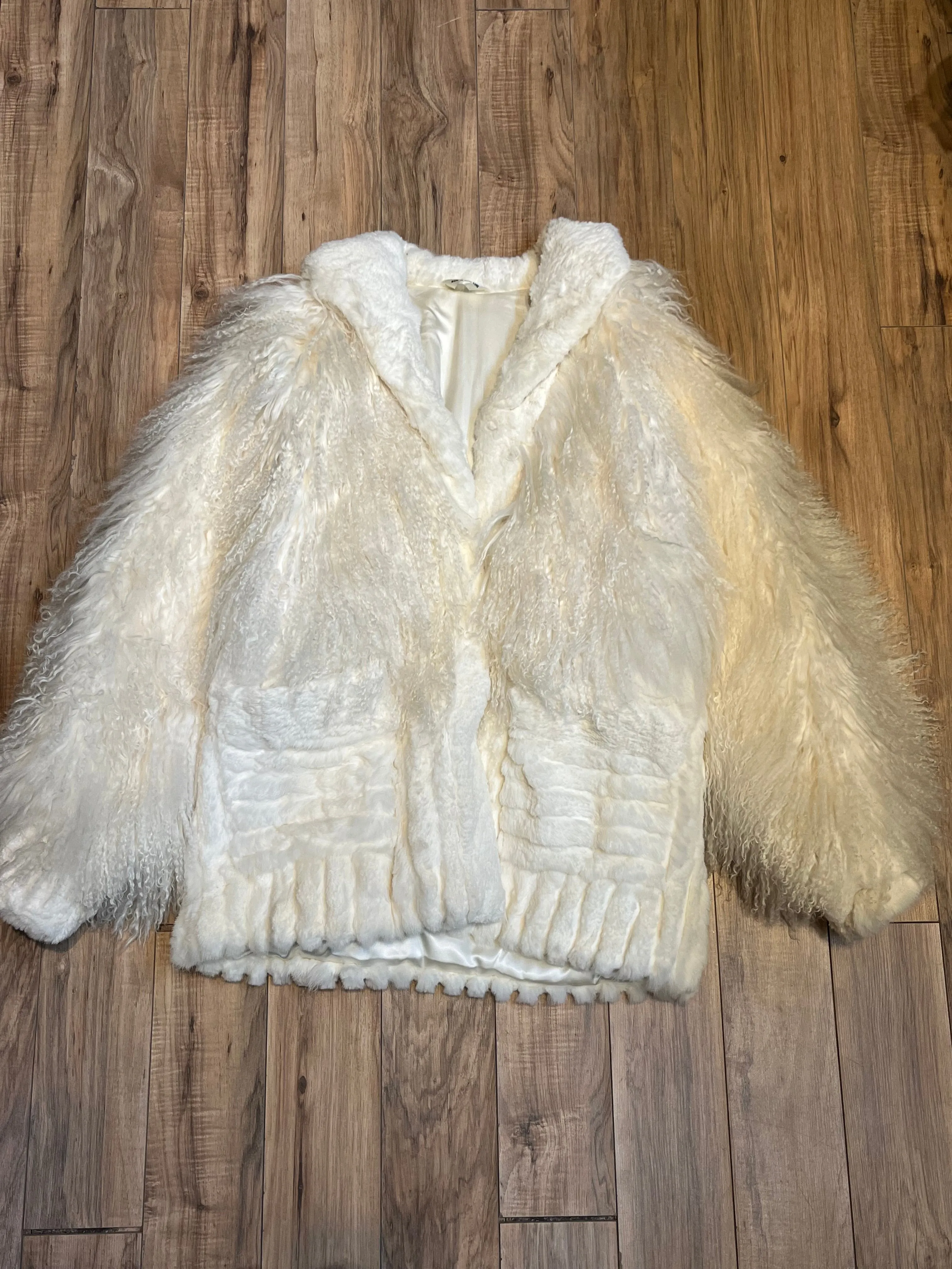 Vintage White Mongolian Sheepskin Shearling Coat, Made in Hong Kong SOLD