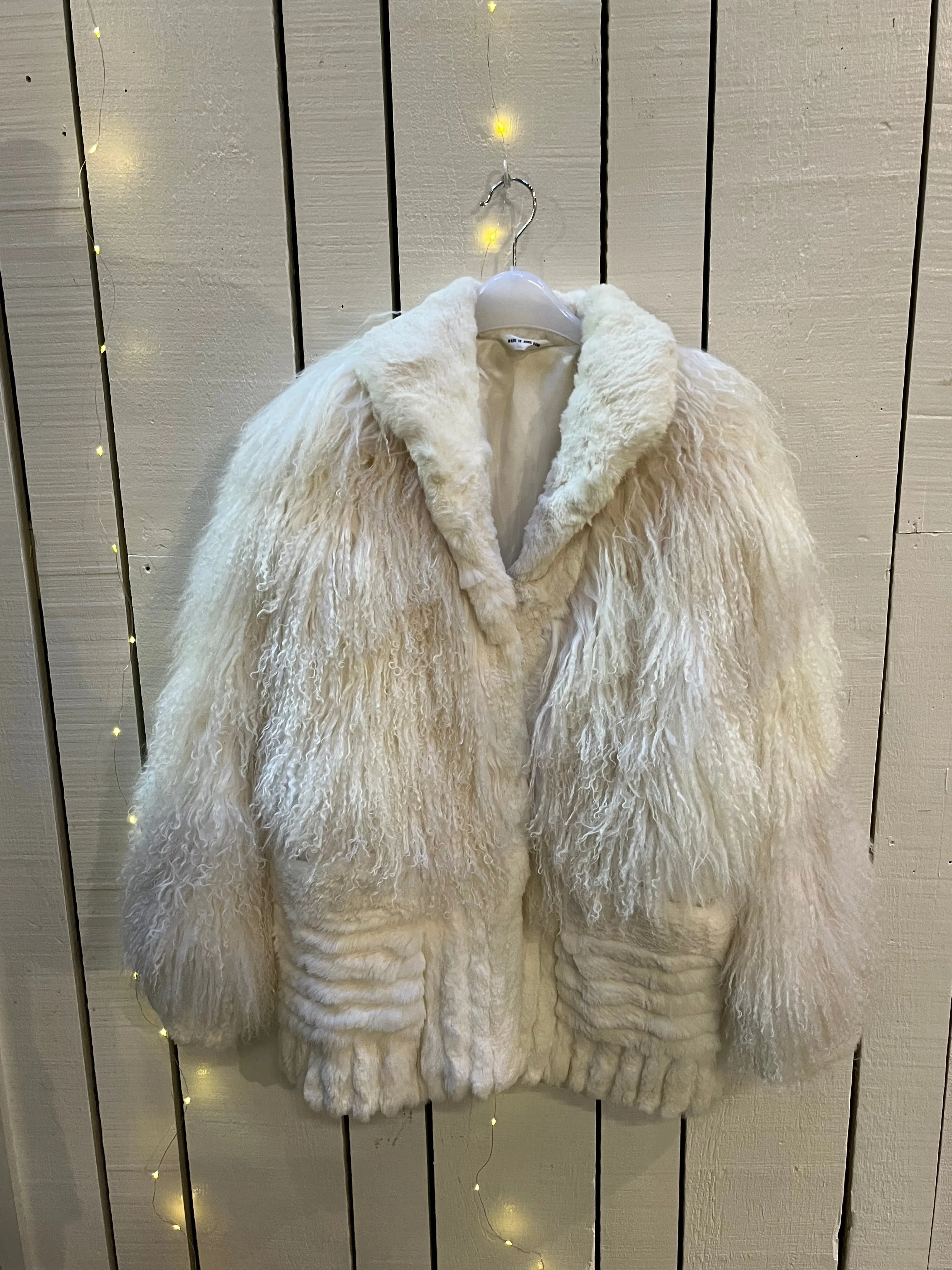 Vintage White Mongolian Sheepskin Shearling Coat, Made in Hong Kong SOLD