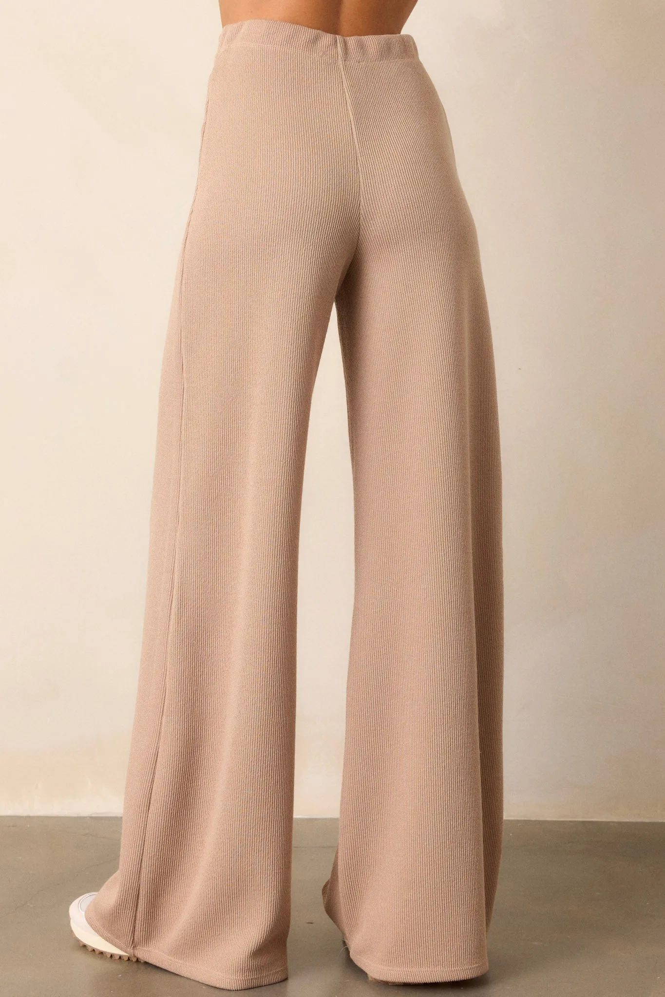 Waterfall Mist Beige Knitted Wide Leg Knit Pants